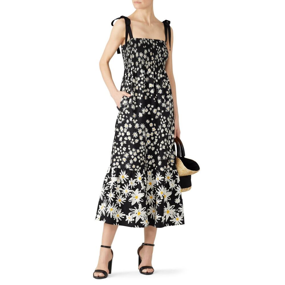 "Chinti & Parker" blk white floral midi Dress Ditsy Size 6 Silk